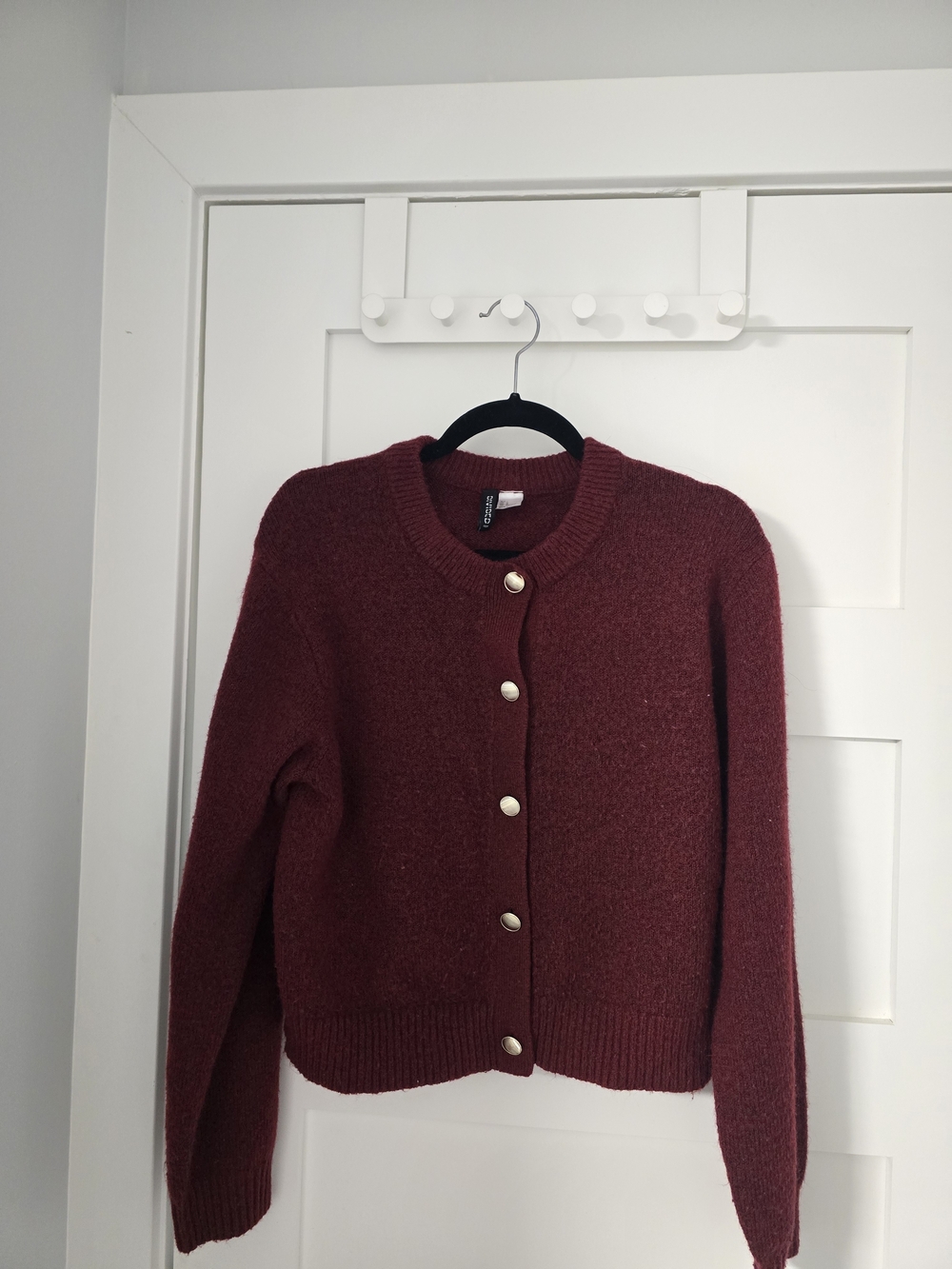H&M Burgundy Crewneck Button Cardigan